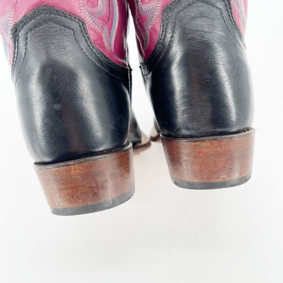 Lucchese Black Mauve Colorblock Square Toe Low Heel Western Cowgirl Boot size 10 - Picture 8 of 11